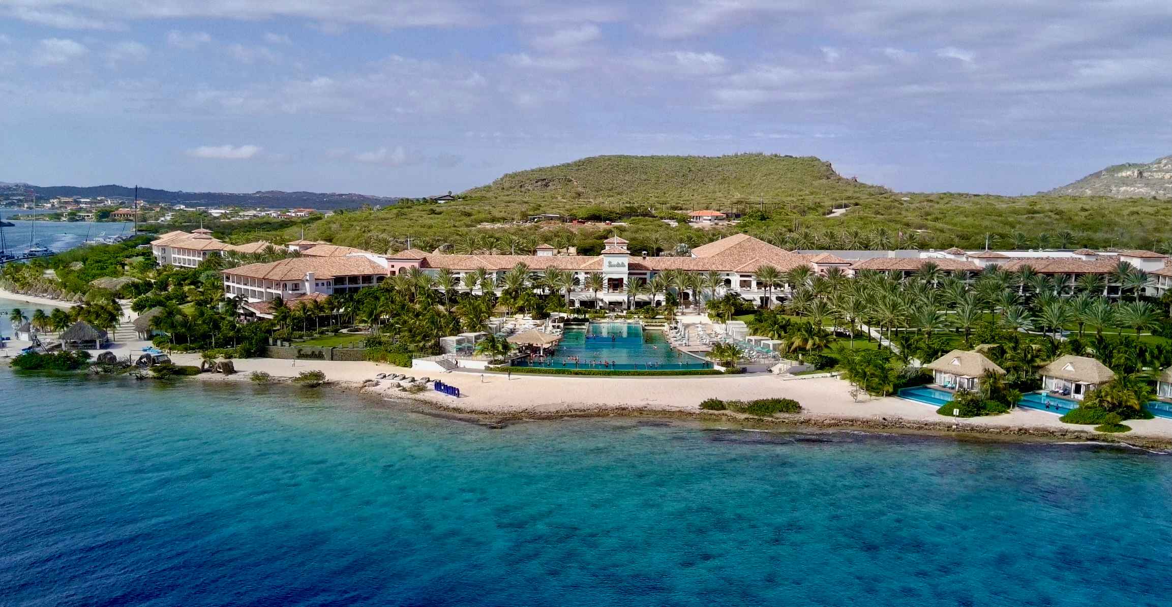 arial view of the main pool at Sandals Royal Curacao