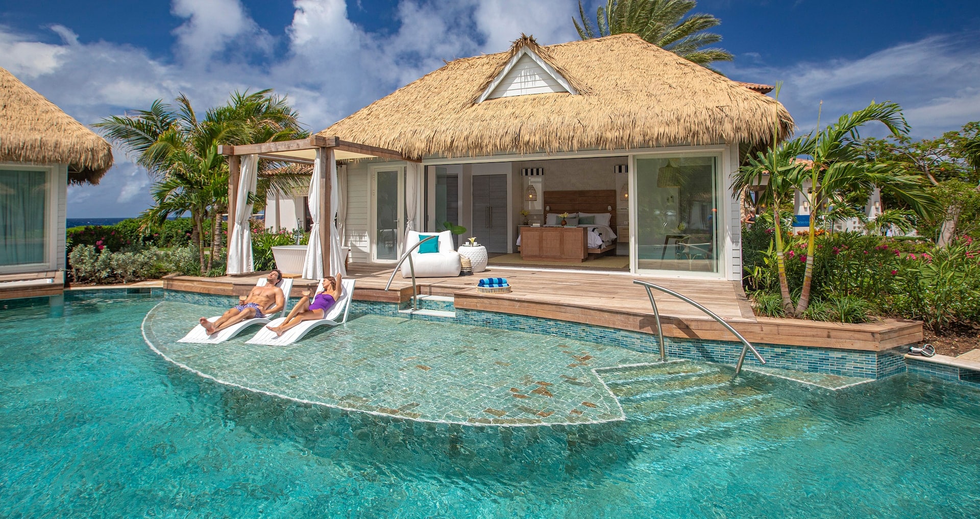 arial view of the Kurason Island Poolside Butler level suite at Sandals Royal Curacao