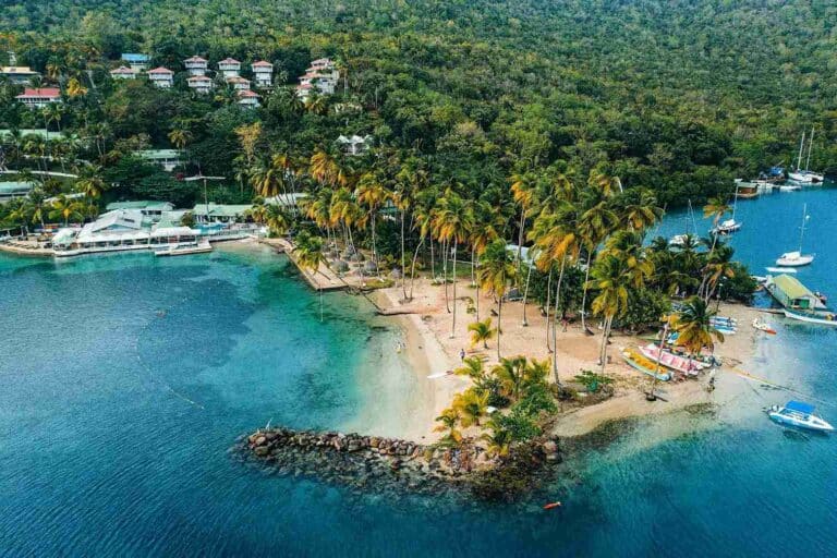 arial view of Marigot Bay in St. Lucia